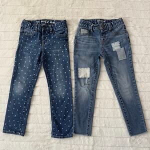 Cat & Jack Bundle of 2 Girls' Size 5/5T Jeans Jeggings Patchwork and Heart Print